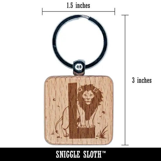 Animal Alphabet Letter L for Lion Engraved Wood Square Keychain Tag Charm {2}