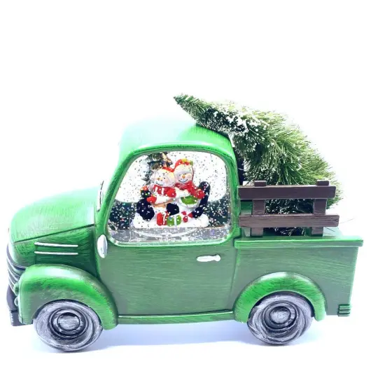 Snow Globe with Snowman Family Inside Car 10"L {1}