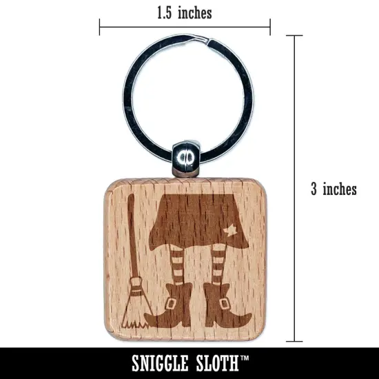 Witch Feet With Broom Halloween Engraved Wood Square Keychain Tag Charm {2}