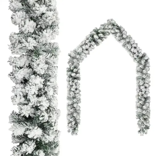 16 ft Green Christmas Garland with Flocked Snow {1}
