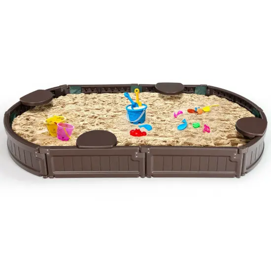 Sandbox with Built-in Corner Seat and Bottom Liner-Brown {3}