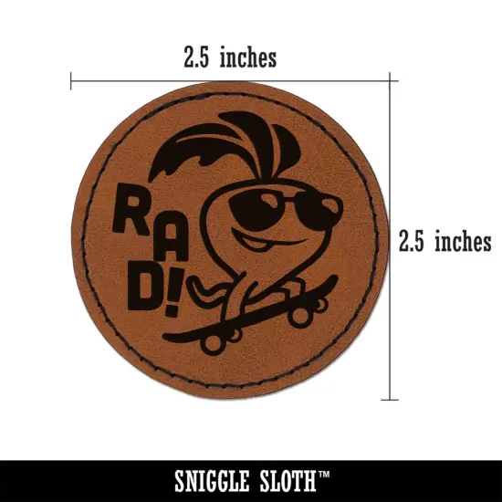 Totally Rad Radish on Skateboard Round Iron-On Engraved Faux Leather Patch Applique - 2.5" Brown {3}