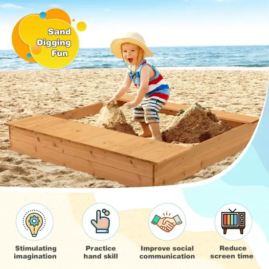 Kids Wooden Sandbox with Bench Seats and Storage Boxes {3}