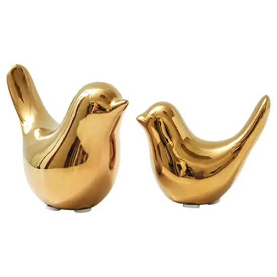 2 Pieces Small Birds Statues Home Decor Modern Style Birds Decorative Ornaments for Living Room, Bedroom, Office Desktop, Cabinets (Gold Birds) {2}