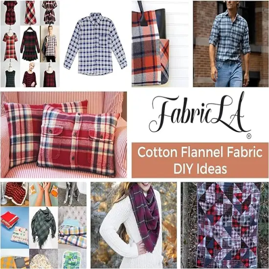 FabricLA 100% Cotton Flannel Fabric - 58/60" Inches (150 CM) - Cotton Tartan Flannel Fabric - Use as Blanket, PJ, Shirt, Cloth Flannel Craft - Blue Flannel Plaid, 1 Yard {5}