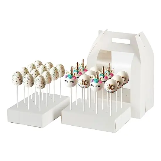 Cake Pop Boxes Packaging, 4 pcs Portable Cake Pop Holder Boxes with 18 Holes Lollipop Display Stand (White) {5}