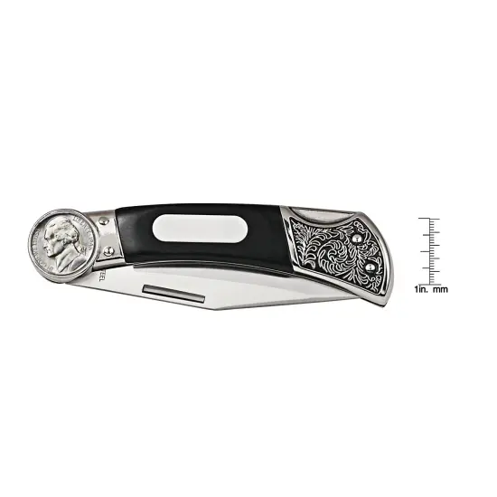 Jefferson Silver Wartime Nickel Wood Pocket Knife With Engravable Plate {2}