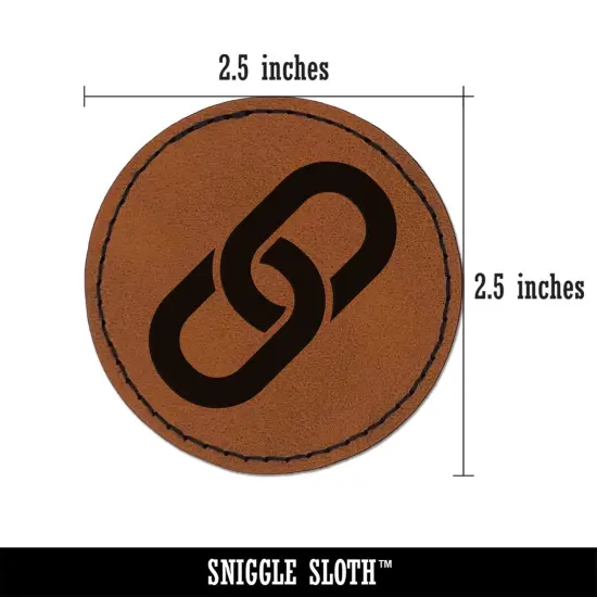 Chain Link Icon Round Iron-On Engraved Faux Leather Patch Applique - 2.5" Brown {3}