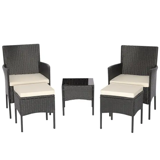 5 Pieces Outdoor Wicker Sofa Set with Coffee Table and 2 Ottomans {1}