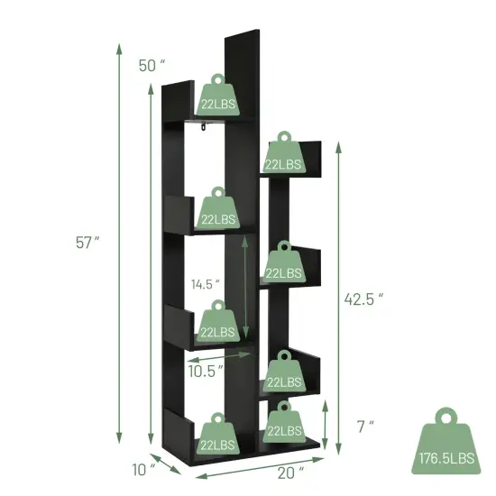 Costway 8-Shelf Bookcase Modern Tree Bookshelf Storage Decor Freestanding White/Black {3}