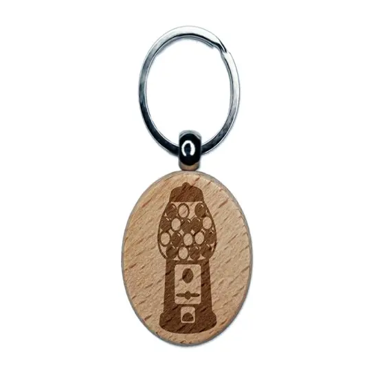 Gumball Machine Engraved Wood Round Keychain Tag Charm {1}