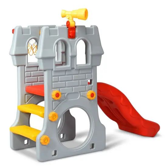 5 in 1 Toddler Climber Slide Playset with Basketball Hoop and Telescope {4}