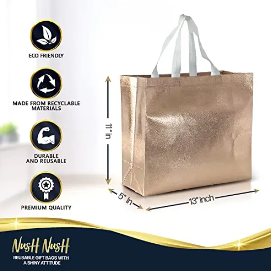 15 Gift Bags Luxury Mix Color Set - 5 Rose Gold, 5 Silver, 5 Gold Reusable Gift Bags With White Handles - Ideal As Christmas Gift Bags, Goodie Bags, Birthday Gift Bags - 13Wx5Dx11H Size {2}
