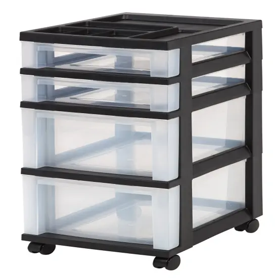 IRIS USA 4-Drawer Storage Cart with Organizer Top, Black {1}