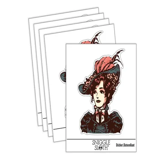 Elegant Victorian Lady Woman with Flower Feathers in her Hat Vinyl Phone Tablet Laptop Water Bottle Sticker Set - 5 Pack {2}