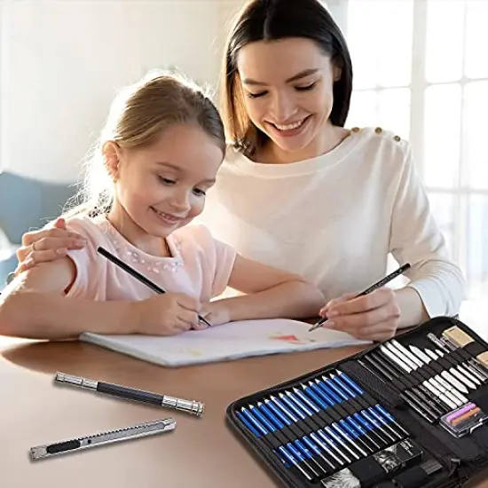 50 Pack Drawing Set Sketch Kit, Pro Art Sketching Supplies with 3-Color Sketchbook, Graphite, and Charcoal Pencils for&nbsp;Artists Adults Teens Beginner Kid, Ideal for Shading, Blending {4}