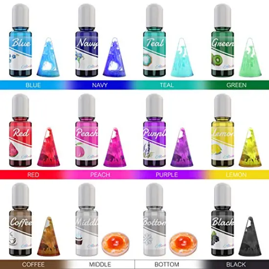 Alcohol Ink Set - 12 Vibrant Colors Alcohol-Based Ink for Epoxy Resin Art, Resin Petri Dish Making - Concentrated Alcohol Paint Color Dye for Resin Painting, Tumbler, Coaster, Yupo - 10ml/.35oz Each {6}