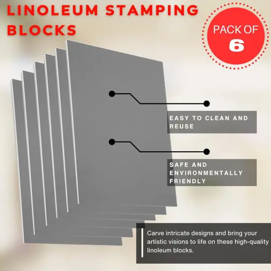Linoleum Blocks for Printmaking (6pack) and Stamp Carving Tool - Printmaking Supplies for Rubber Stamp Carving Block Printing - Linoleum Carving Tools and lino Rubber Block Stamp Carving kit {4}