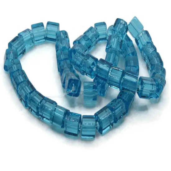 50 6mm Sky Blue Glass Cube Beads {3}