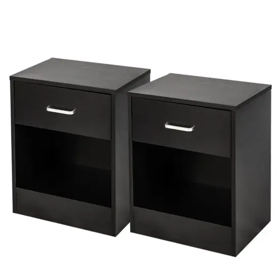 Set of 2 Bedroom Nightstand End Side Bedside Table W/Drawer Storage. Black {1}