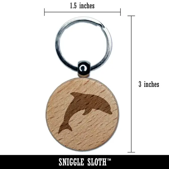 Dolphin Solid Engraved Wood Round Keychain Tag Charm {2}