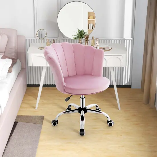 Costway Velvet Petal Shell Office Chair Adjustable Swivel Accent Vanity Armchair Yellow\Blue\Grey\Pink {2}