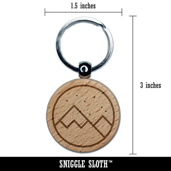 Snowy Mountainscape Engraved Wood Round Keychain Tag Charm {2}