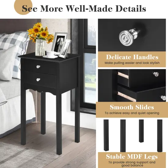 Side Table End Accent Table with 2 Drawers Black {5}