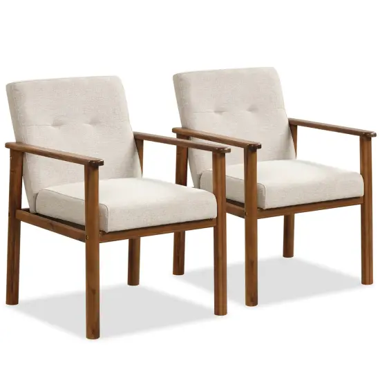 Costway Modern Accent Chair Upholstered Linen Fabric Armchair with Solid Wood Legs {2}