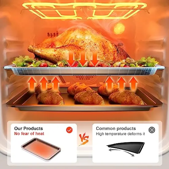 3 Pack Baking Sheet Pan Set, Cookie Sheet for Oven, Nonstick Bakeware Sets with Wider Grips, Half/Jelly Roll/Quarter Baking Tray, Premium, Dishwasher Safe-Pink {6}