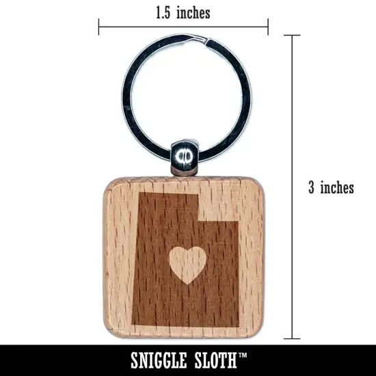 Utah State with Heart Engraved Wood Square Keychain Tag Charm {2}