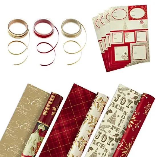 Hallmark 6" Small Holiday Gift Bag Set (Pack of 5; Red, White and Kraft) Snowflakes, Stripes, Merry {1}