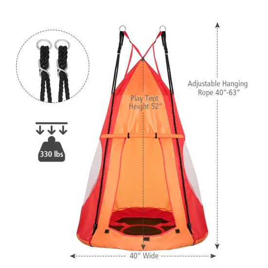 2-in-1 40 Inch Kids Hanging Chair Detachable Swing Tent Set Orange {5}