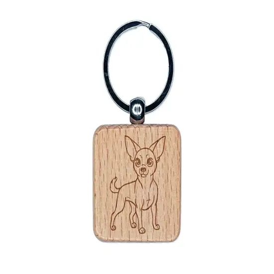 Charming Chihuahua Pet Dog Engraved Wood Square Keychain Tag Charm {1}
