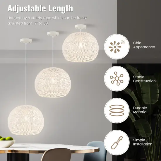 Round Farmhouse Rattan Pendant Lights with Adjustable Hanging Rope {6}