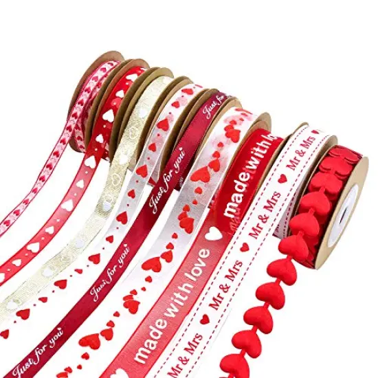 9 Rolls Hearts Ribbon Set - Valentine's Day Mother's Day Satin Ribbon, Printed Heart Ribbons for Gift Wrapping, Wedding Birthday Party Decorations, Crafts DIY Supplies (Valentine) {2}