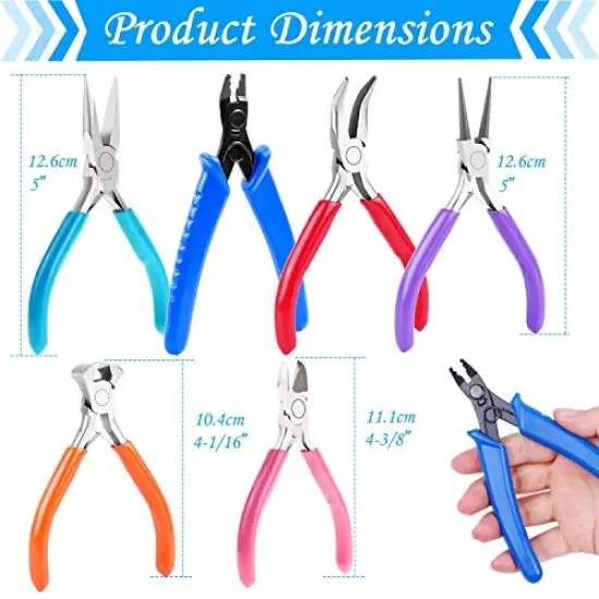 6 Pieces Jewelry Pliers, Jewelry Making Tools Kit Includs Needle Round Nose Pliers, Wire Cutters, Crimping Pliers, Bent Nose Pliers, End Nippers for Beading Craft {1}