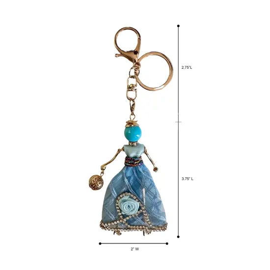 Wrapables Hanging Fashionista Doll Keychain, Crystal Rhinestone Keyring Bag Charm, Blue Rose {2}