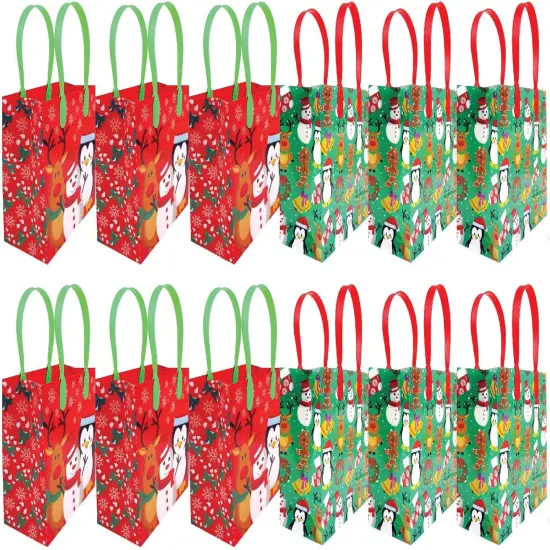 TINYMILLS Christmas Party Favor Bags Treat Bags with Handles, Candy Bags for Christmas Party Gift Bags Christmas Holiday Party Supplies,12 Pack {3}