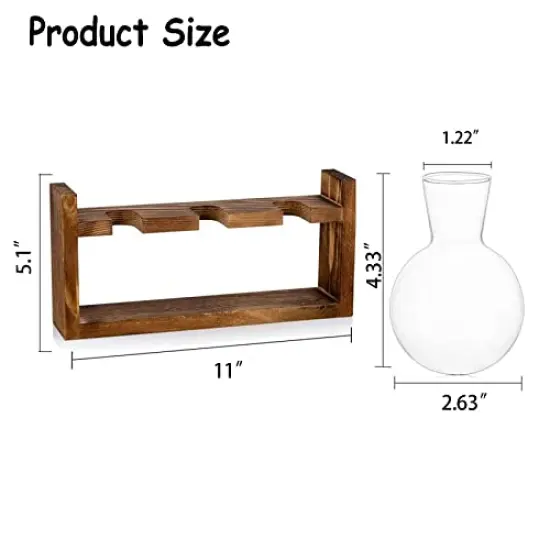 Plant Propagation Station Glass Terrarium Planter Flower Vase with Retro Solid Wooden Stand for Home Kitchen Indoor Garden Wedding Desktop Decor, 3 Bulb Vase {4}