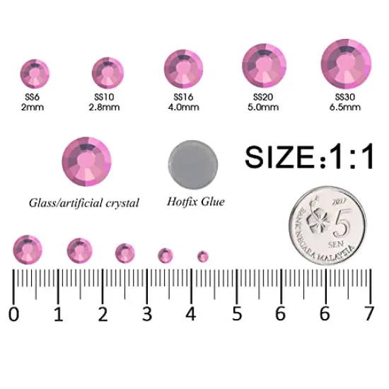 6616 Pieces Hot Pink Hotfix Rhinestones Crystal Gems Glass for Tumblers Clothes Shirts Glitter Flat Back Round with Tweezers and Picking Pen (SS6~SS30) {6}