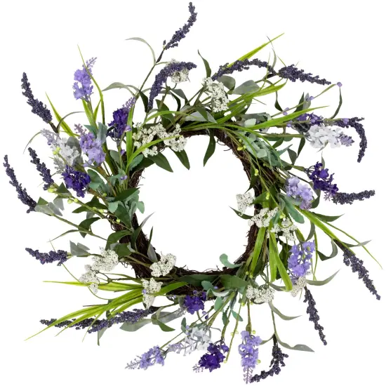 Northlight Green and Purple Twig Artificial Floral Wreath, 16-Inch - Unlit {1}