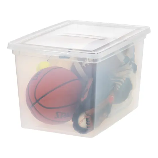 IRIS USA 68 Qt Clear Storage Box, BPA-Free Plastic Stackable Bin with Lid, Containers to Organize Closet Shelves, Clothes, Blankets, Towels, 6 Pack {6}