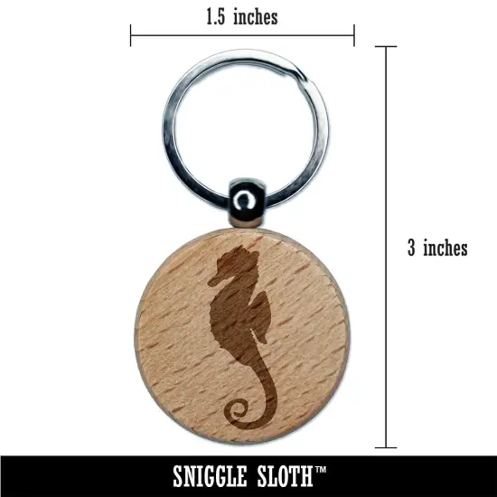 Seahorse Solid Engraved Wood Round Keychain Tag Charm {2}