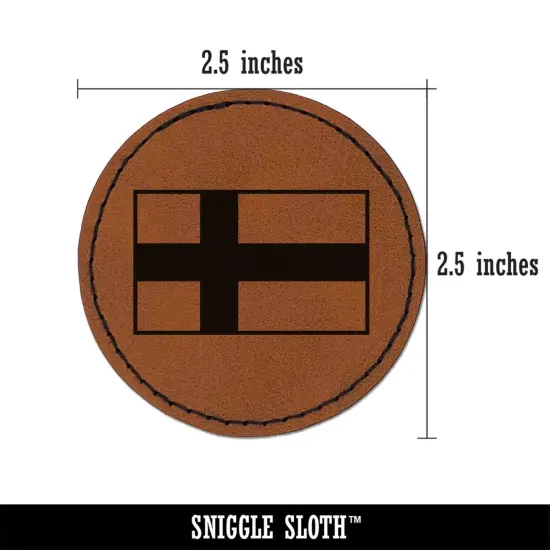 Finland Flag Round Iron-On Engraved Faux Leather Patch Applique - 2.5" Brown {3}