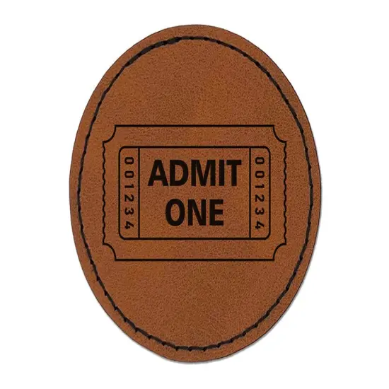 Classic Admit One Movie Raffle Ticket Round Iron-On Engraved Faux Leather Patch Applique - 2.5" Brown {1}