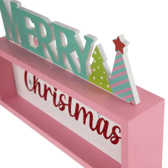 Northlight Lighted "Merry Christmas" Shadow Box Christmas Tree Decoration - 10" - Multicolor Pink {6}