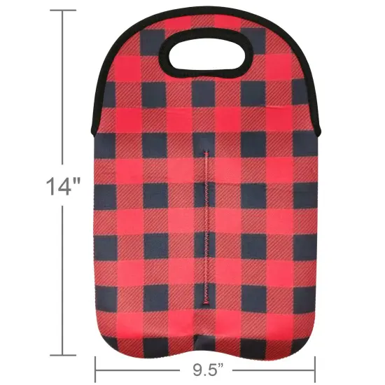 Wrapables Insulated Neoprene Wine Tote, Two Bottle / Red Checkers {2}