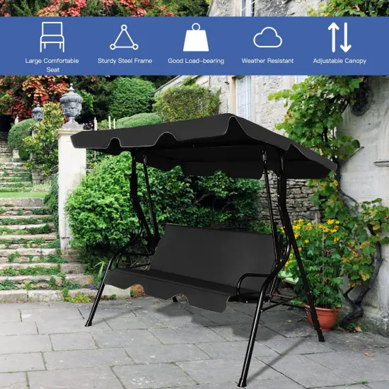 3 Seats Patio Canopy Swing Black {5}