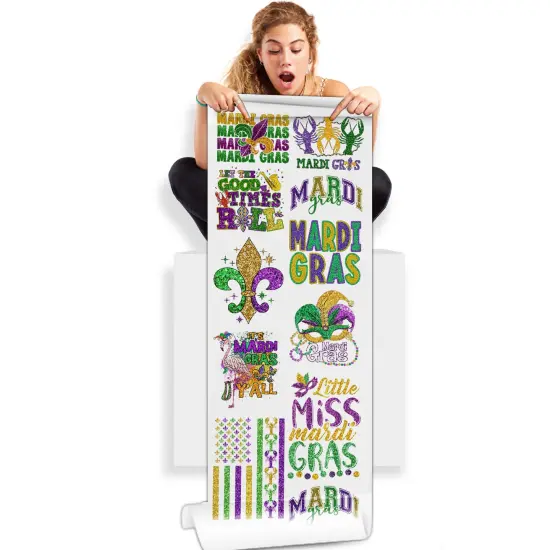 Mardi Gras Sequin Glitter Faux DTF Transfers: 22x60 Direct-to-Film Gang Sheets {1}